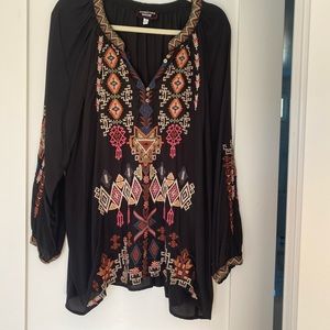 Johnny Was Black Silk Shirt with embroidery.